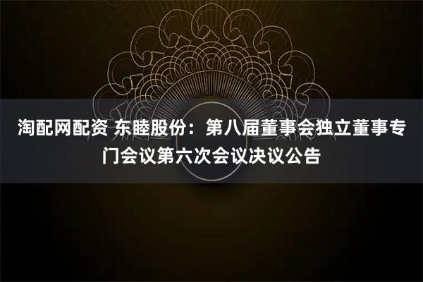淘配网配资 东睦股份：第八届董事会独立董事专门会议第六次会议决议公告